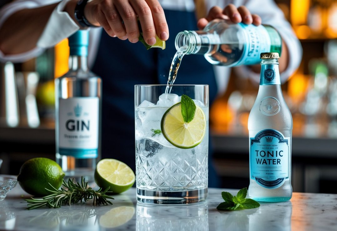 Gin og tonic drink der mixes